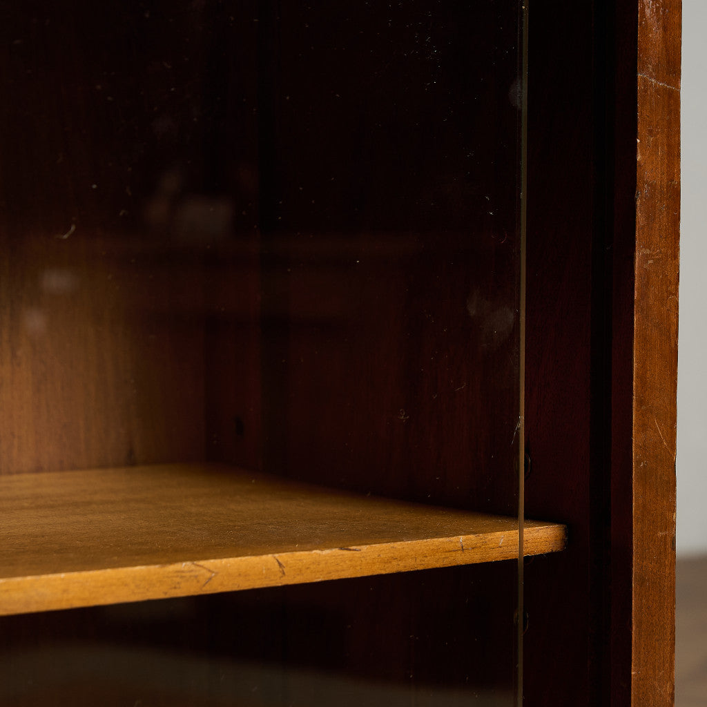 英国 ヴィンテージ ナロー ガラス ブックケース 食器棚