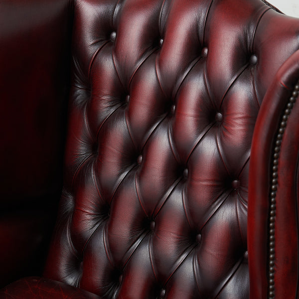 総本革張り チェスターフィールド ウィングバックチェア