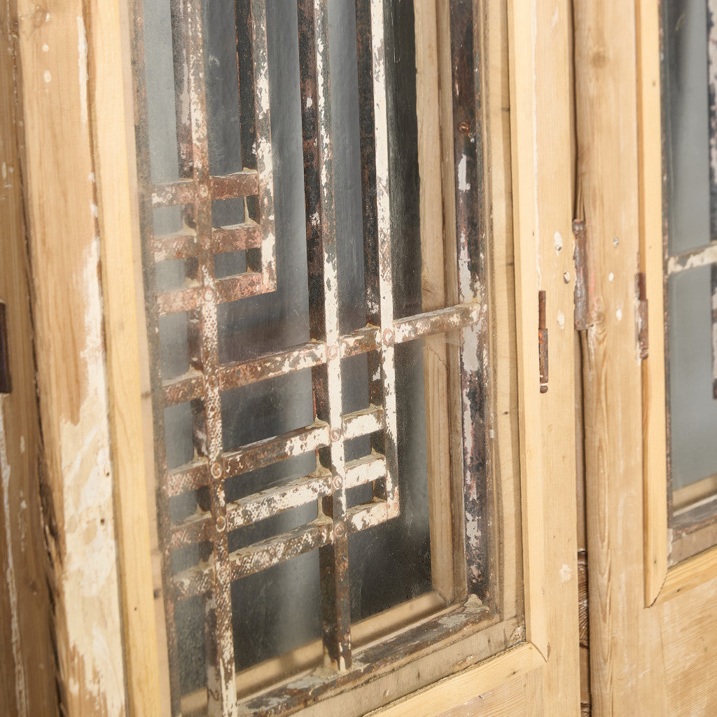 英国 アンティーク 両開き 鉄格子 ウッド ドア 2点セット