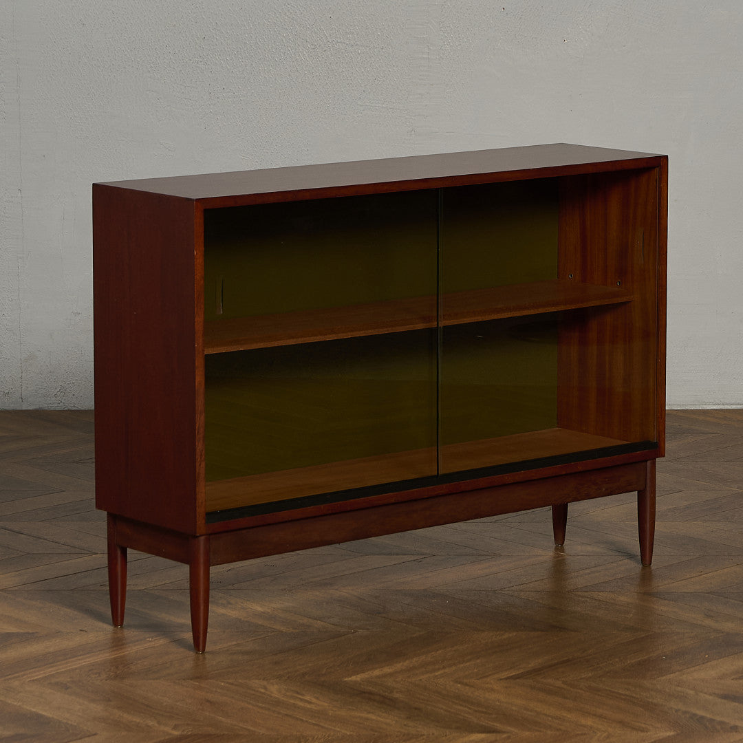 英国 ヴィンテージ ナロー ガラス ブックケース 食器棚 #97127