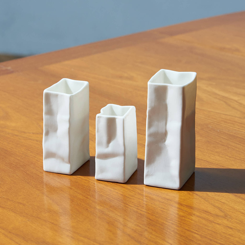 Porcelainbag Vase set of 3 / White