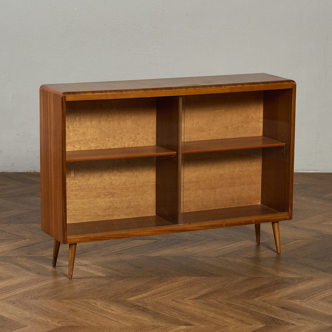 英国 ヴィンテージ ナロー ガラス ブックケース 食器棚