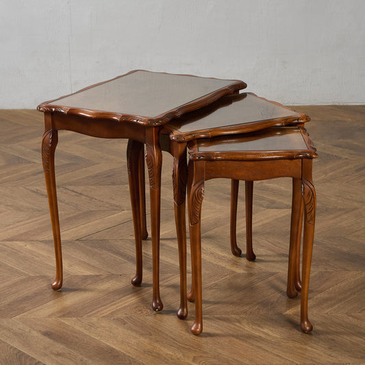 英国 クラシック ガラストップ ネストテーブル