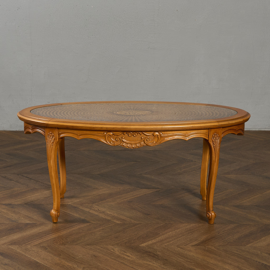 英国 クラシック ガラストップ ラタン コーヒーテーブル