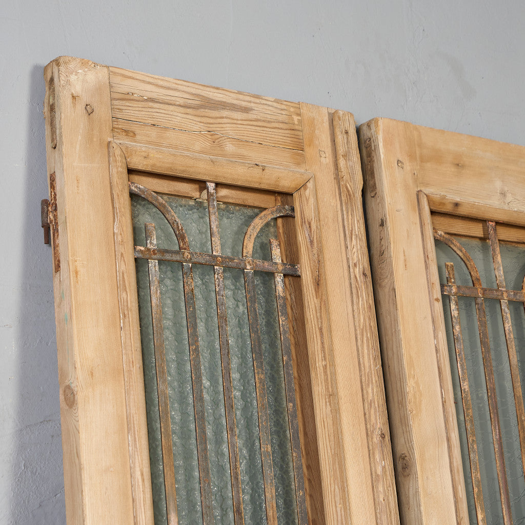 英国 アンティーク 両開き 鉄格子 ウッド ドア 2点セット