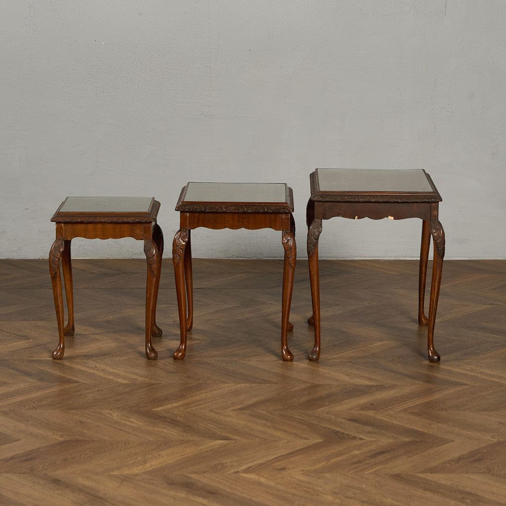 英国 クラシック ガラストップ ネストテーブル