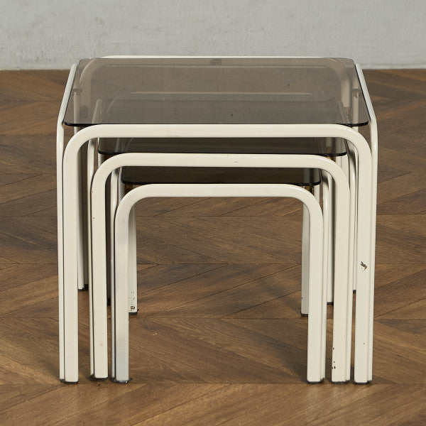 イギリス ヴィンテージ スモークガラストップ ネストテーブル #97789