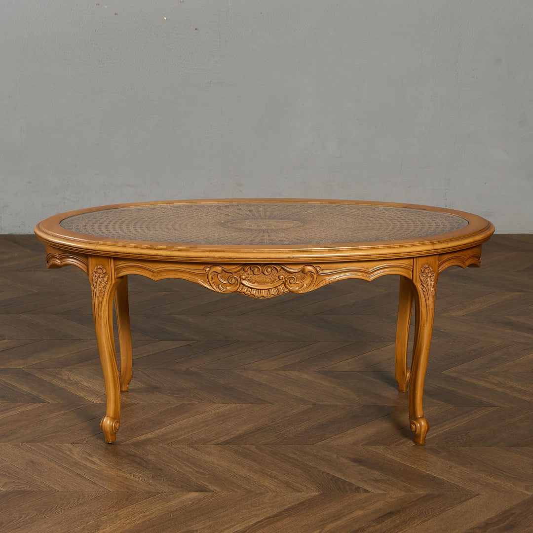 英国 クラシック ガラストップ ラタン コーヒーテーブル