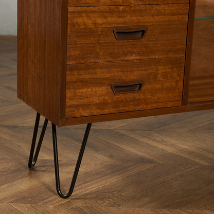 ヴィンテージ ガラスブックケース カスタム アイアン ヘアピンレッグ