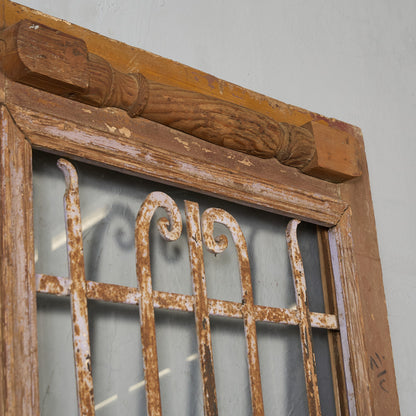 英国 アンティーク 両開き 鉄格子 ウッド ドア 2点セット