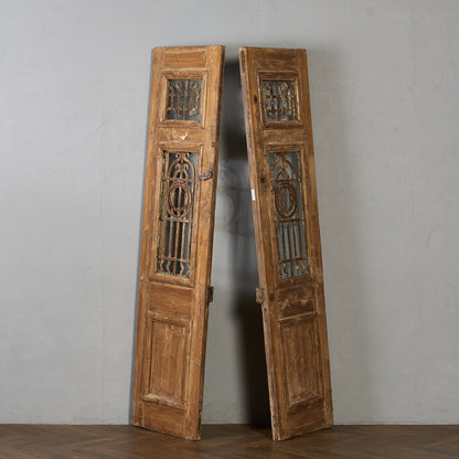 英国 アンティーク 両開き 鉄格子 ウッド ドア 2点セット