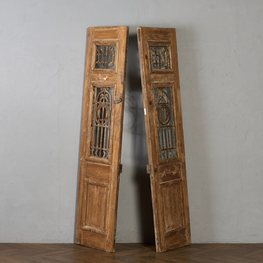 英国 アンティーク 両開き 鉄格子 ウッド ドア 2点セット