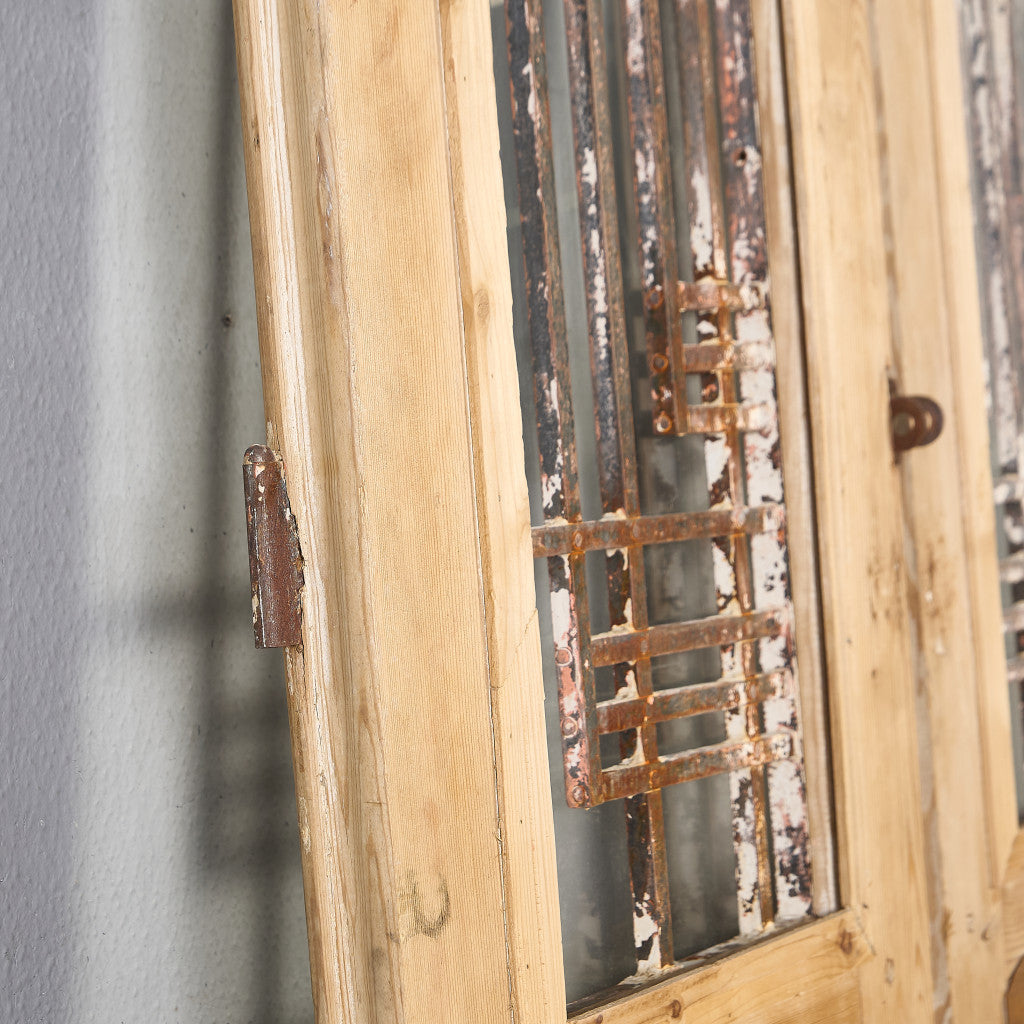 英国 アンティーク 両開き 鉄格子 ウッド ドア 2点セット