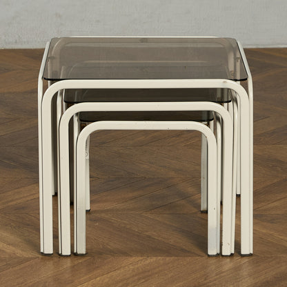 イギリス ヴィンテージ スモークガラストップ ネストテーブル #97789