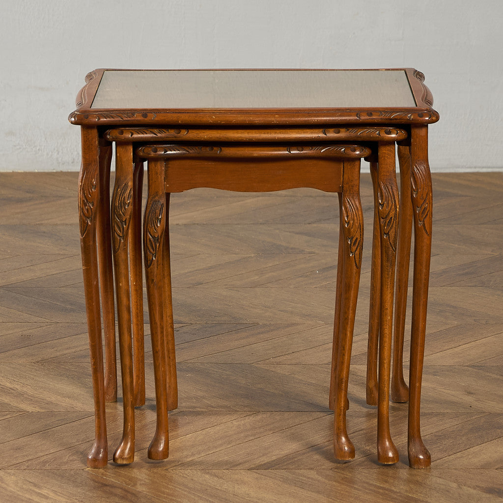 英国 クラシック ガラストップ ネストテーブル #95562