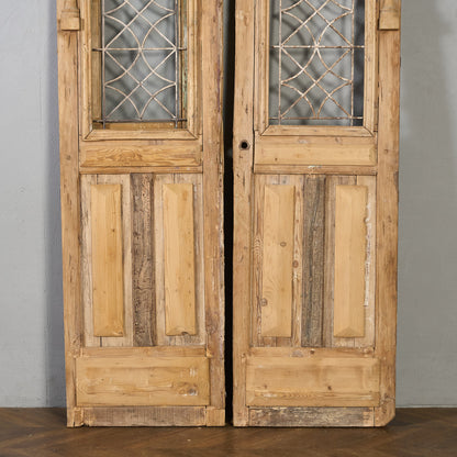 英国 アンティーク 両開き 鉄格子 ウッド ドア 2点セット