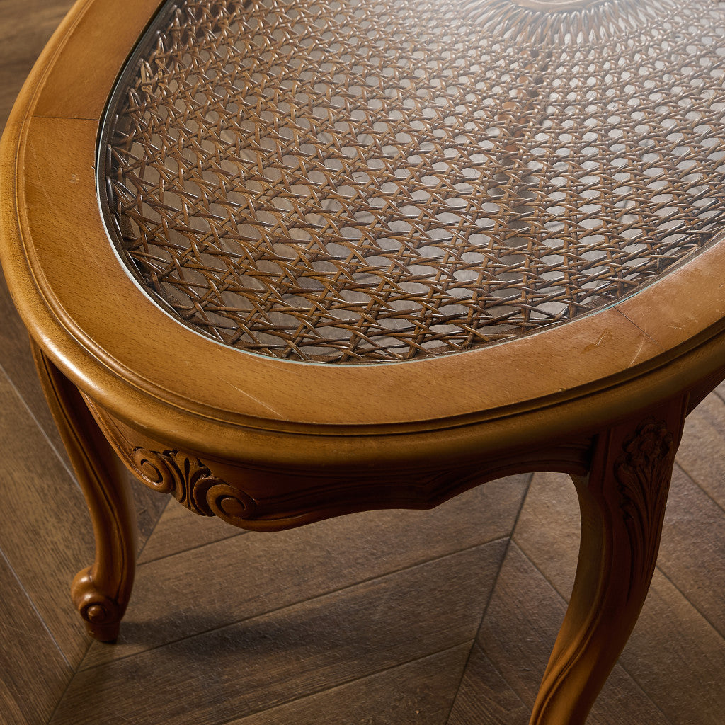 英国 クラシック ガラストップ ラタン コーヒーテーブル