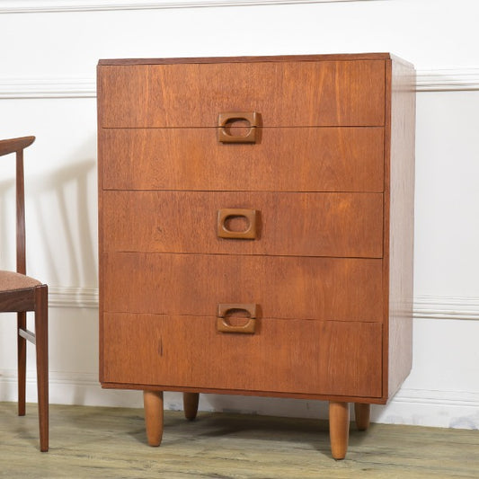 英国 ヴィンテージ チーク5段チェスト