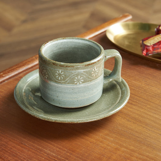 FLOWER STAMP CUP&SAUCER / WHITE