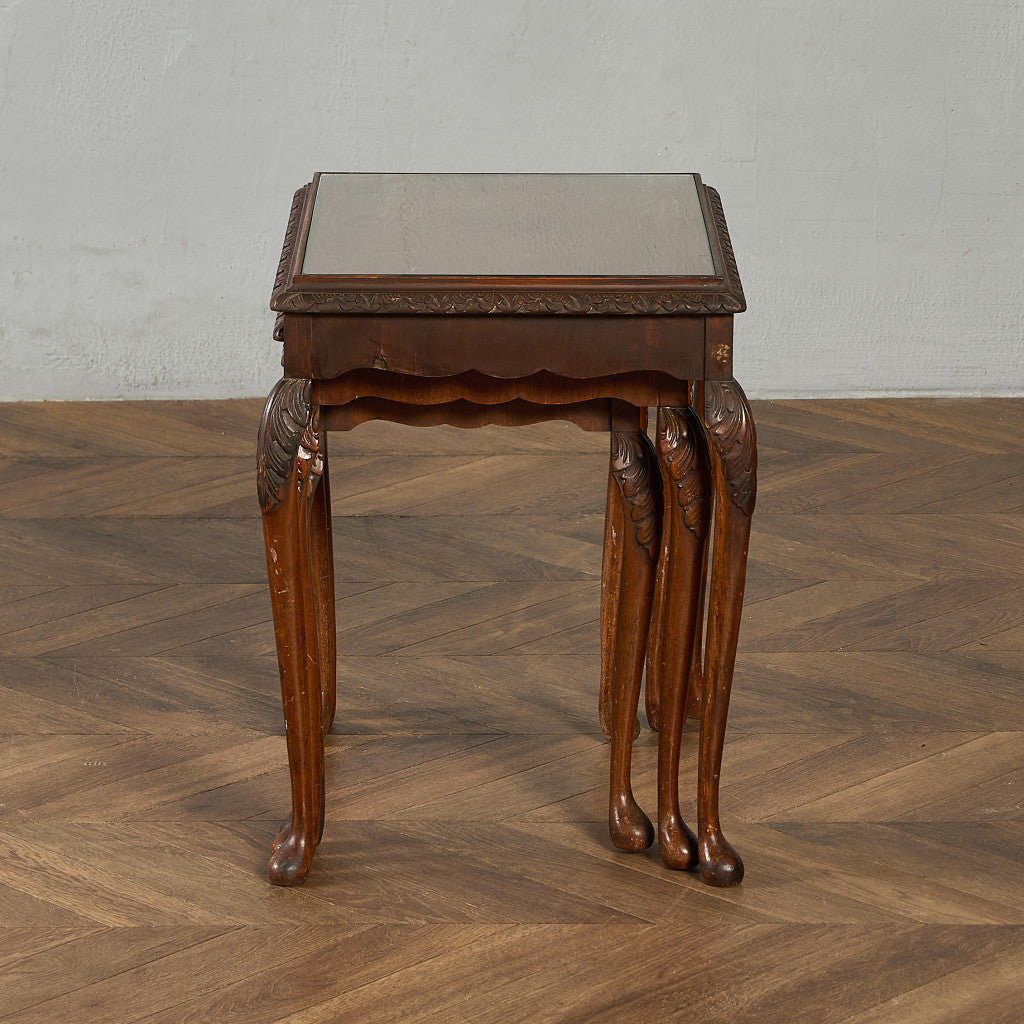 英国 クラシック ガラストップ ネストテーブル