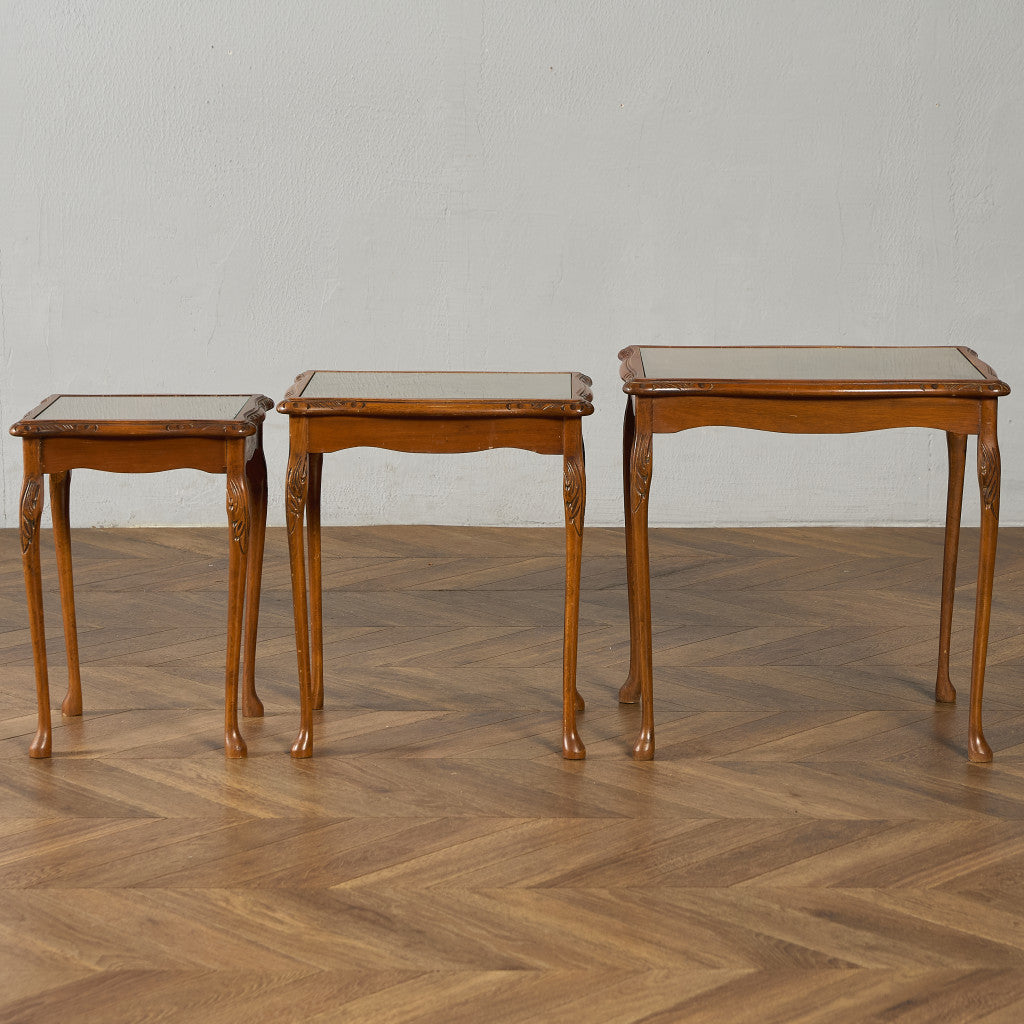 英国 クラシック ガラストップ ネストテーブル #95562