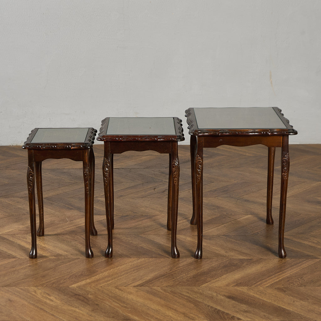 英国 クラシック ガラストップ ネストテーブル