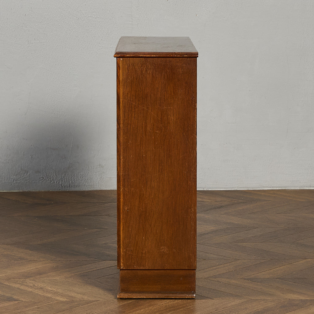 英国 ヴィンテージ ナロー ガラス ブックケース 食器棚