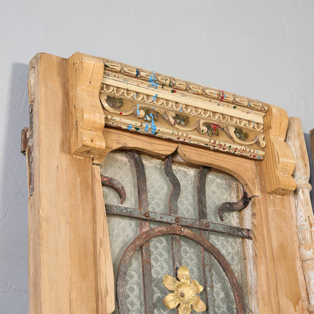 英国 アンティーク 両開き 鉄格子 ウッド ドア 2点セット