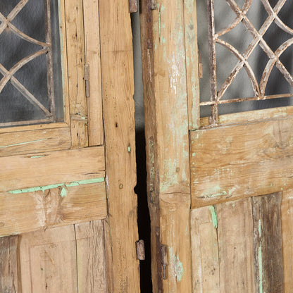 英国 アンティーク 両開き 鉄格子 ウッド ドア 2点セット