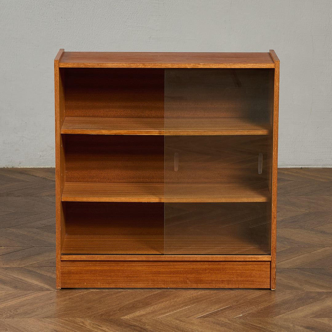 英国 ヴィンテージ ナロー ガラス ブックケース 食器棚