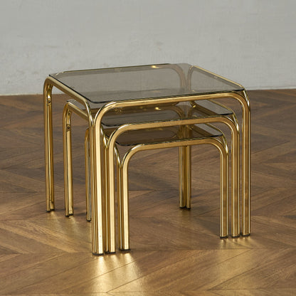 イギリス ヴィンテージ スモーク ガラストップ ネストテーブル #97788