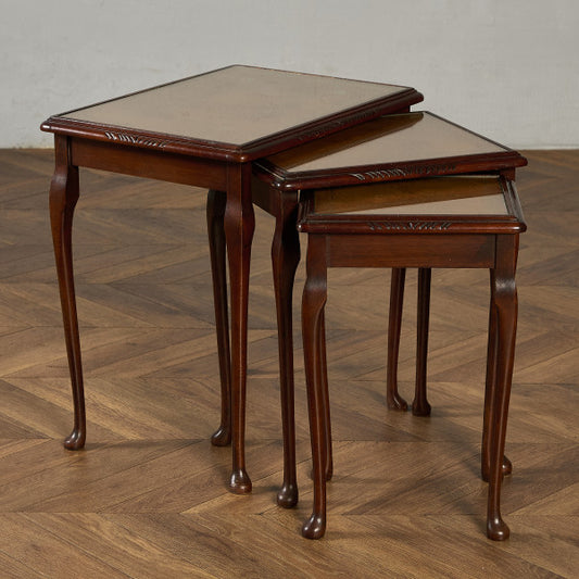 英国 クラシック ガラストップ ネストテーブル