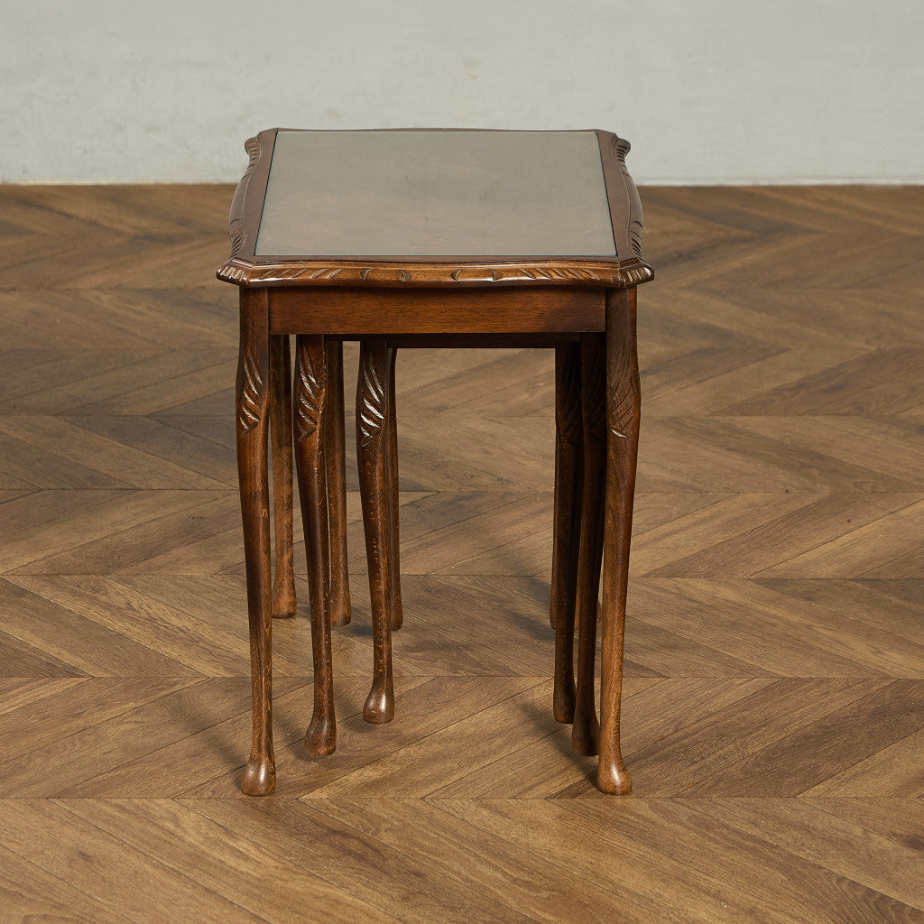 英国 クラシック ガラストップ ネストテーブル