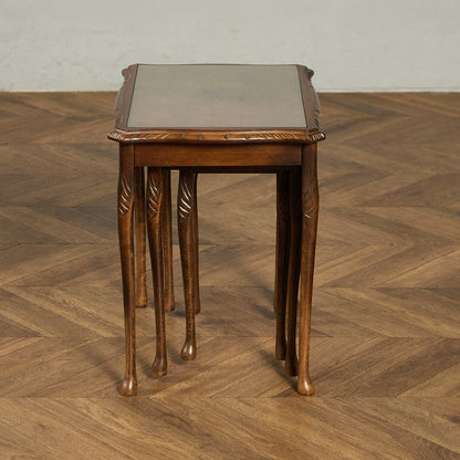 英国 クラシック ガラストップ ネストテーブル