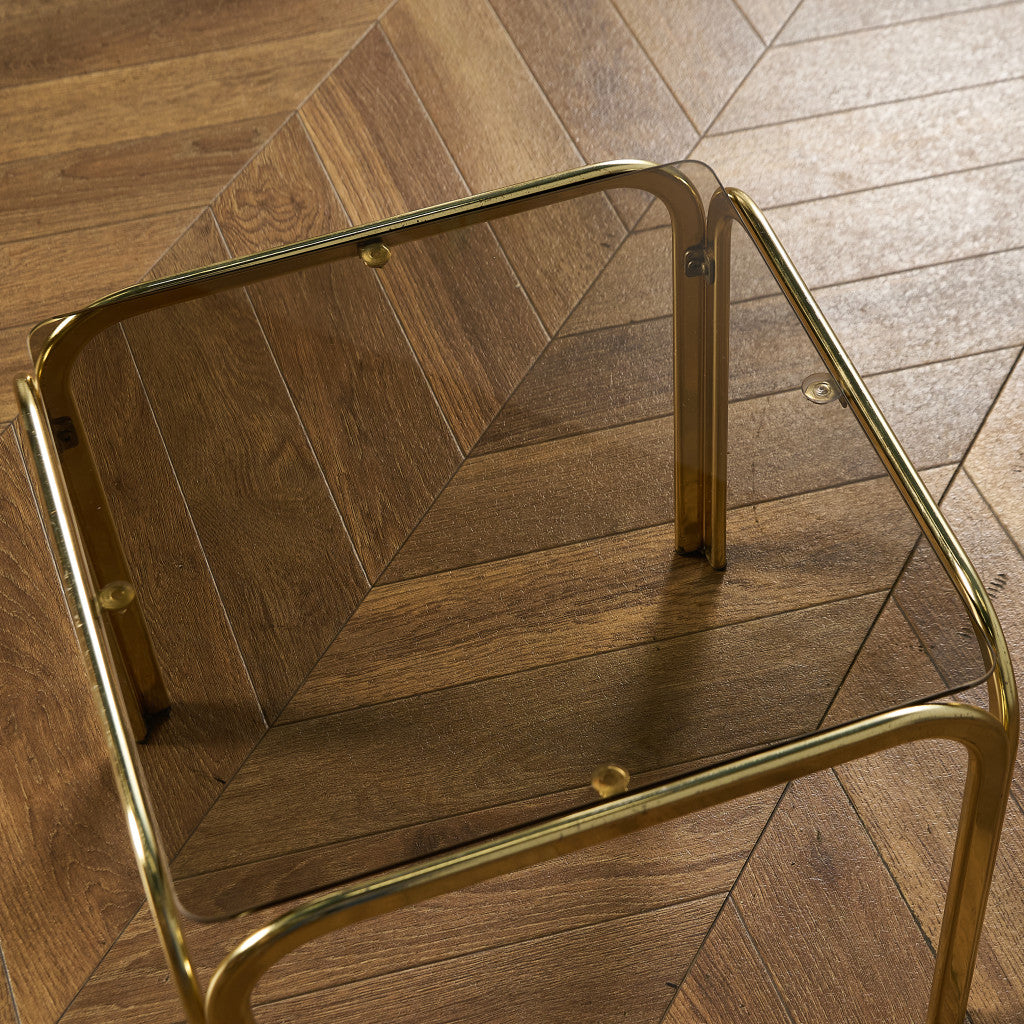 イギリス ヴィンテージ スモーク ガラストップ ネストテーブル #97788