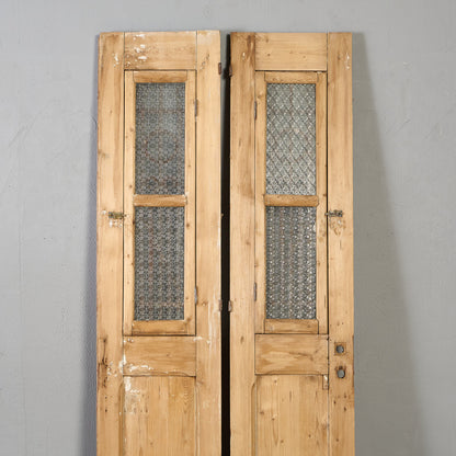 英国 アンティーク 両開き 鉄格子 ウッド ドア 2点セット