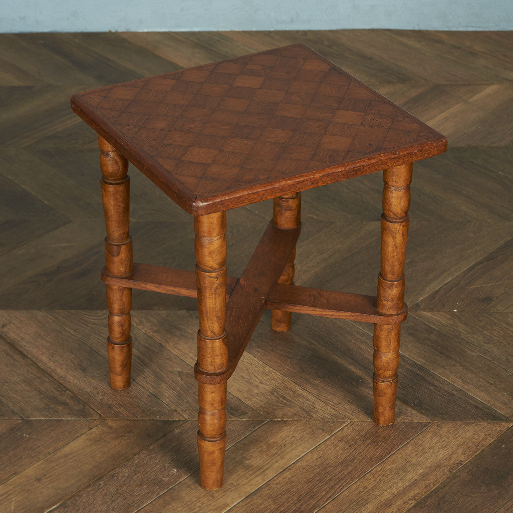 British classic parquet top side table #81898