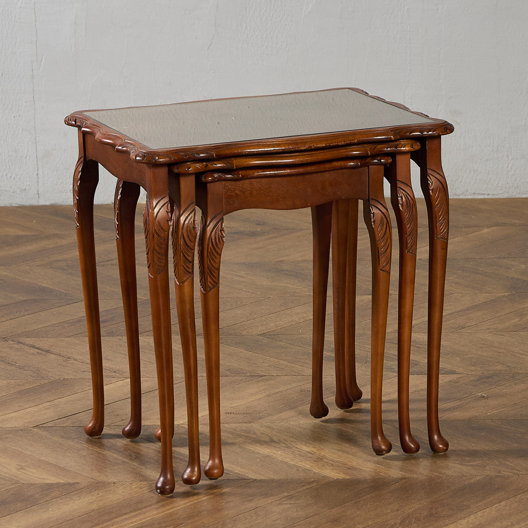 英国 クラシック ガラストップ ネストテーブル