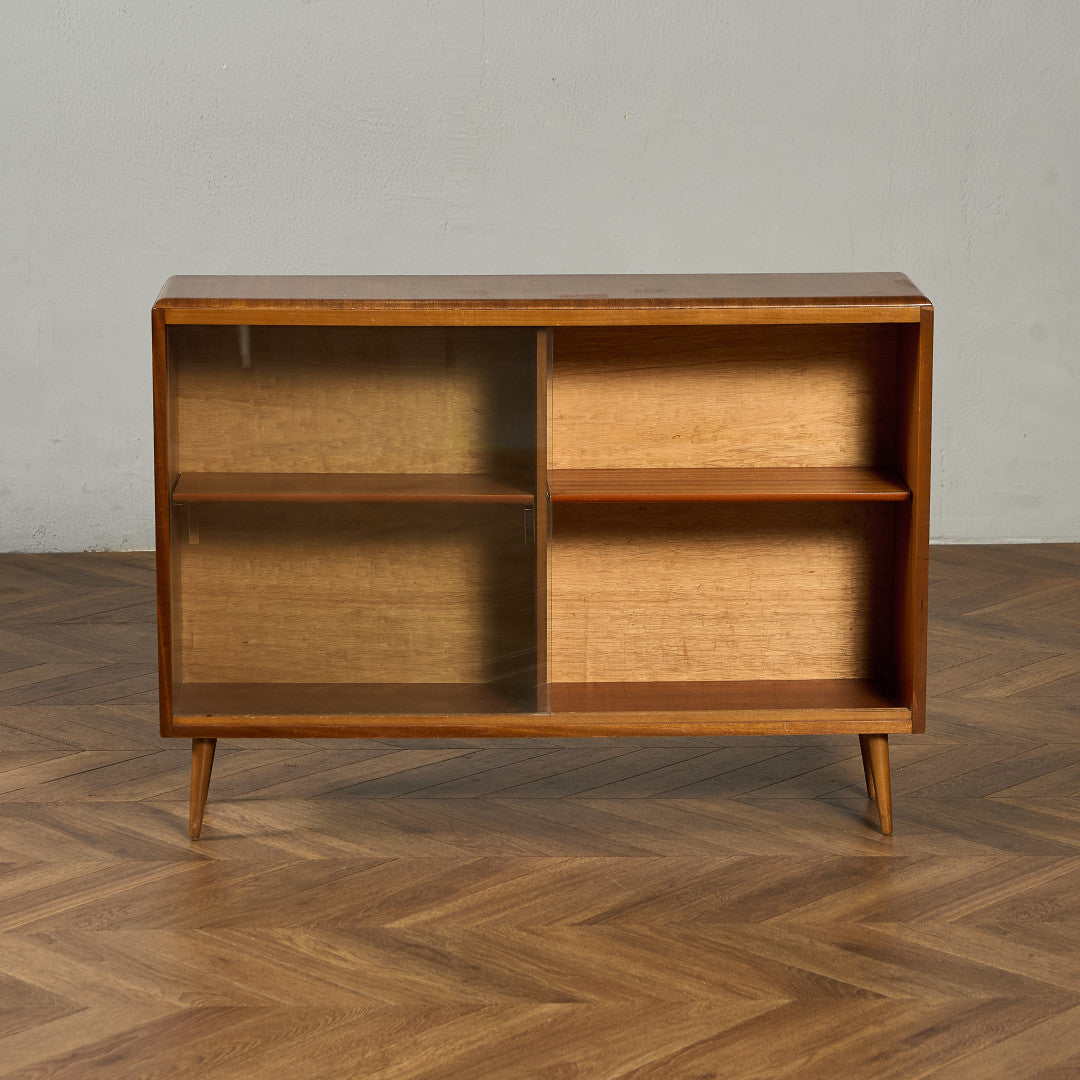 英国 ヴィンテージ ナロー ガラス ブックケース 食器棚