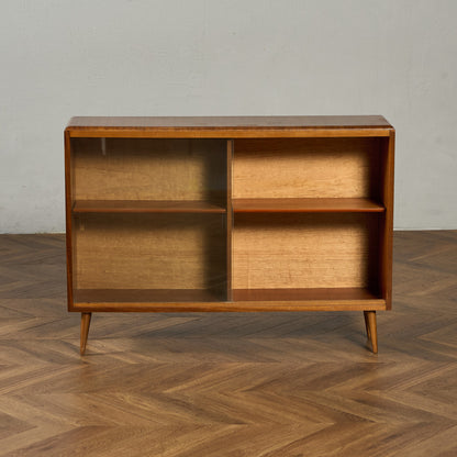 英国 ヴィンテージ ナロー ガラス ブックケース 食器棚