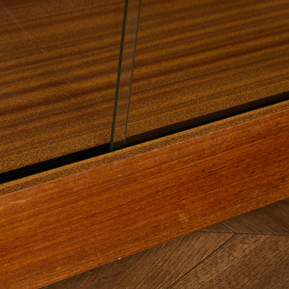 英国 ヴィンテージ ナロー ガラス ブックケース 食器棚