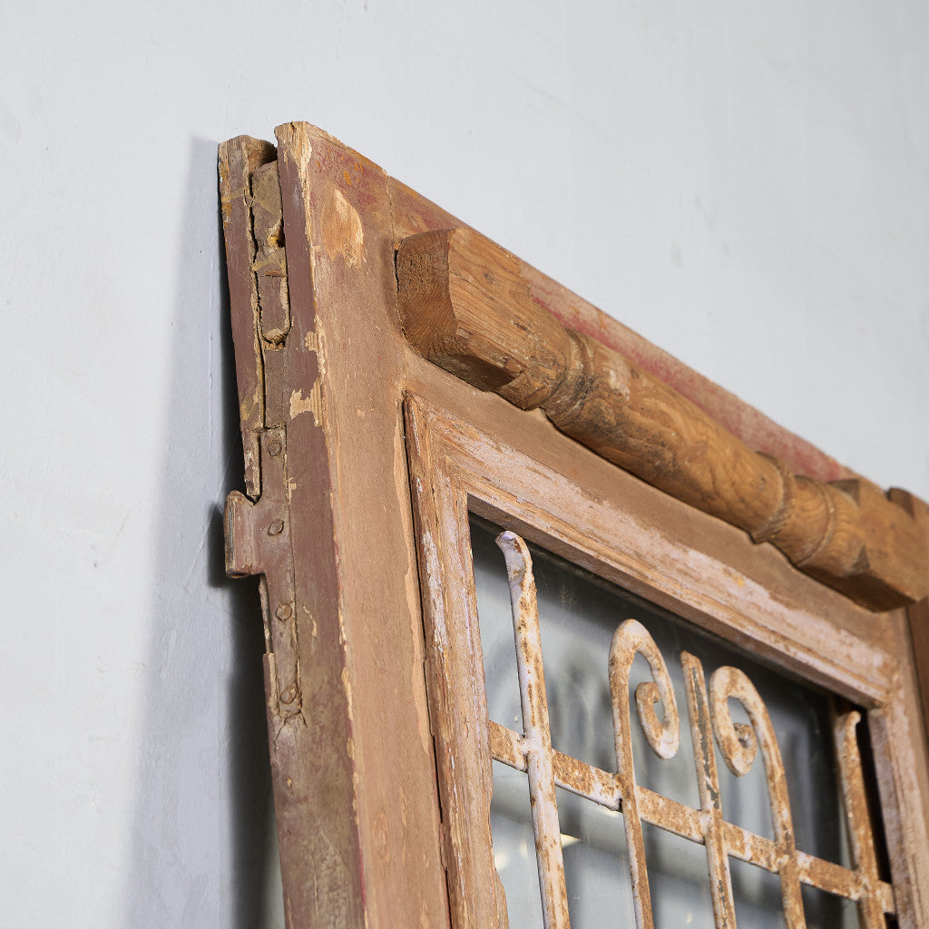 英国 アンティーク 両開き 鉄格子 ウッド ドア 2点セット