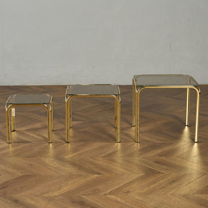 イギリス ヴィンテージ スモーク ガラストップ ネストテーブル #97788