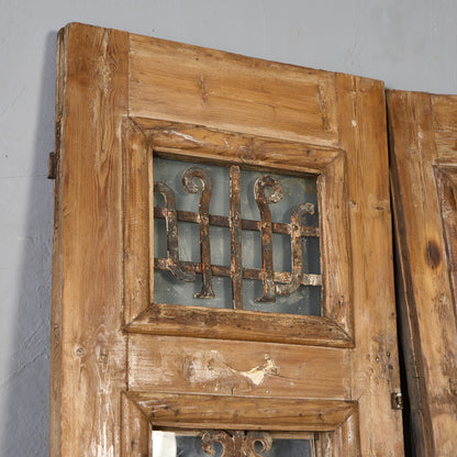 英国 アンティーク 両開き 鉄格子 ウッド ドア 2点セット