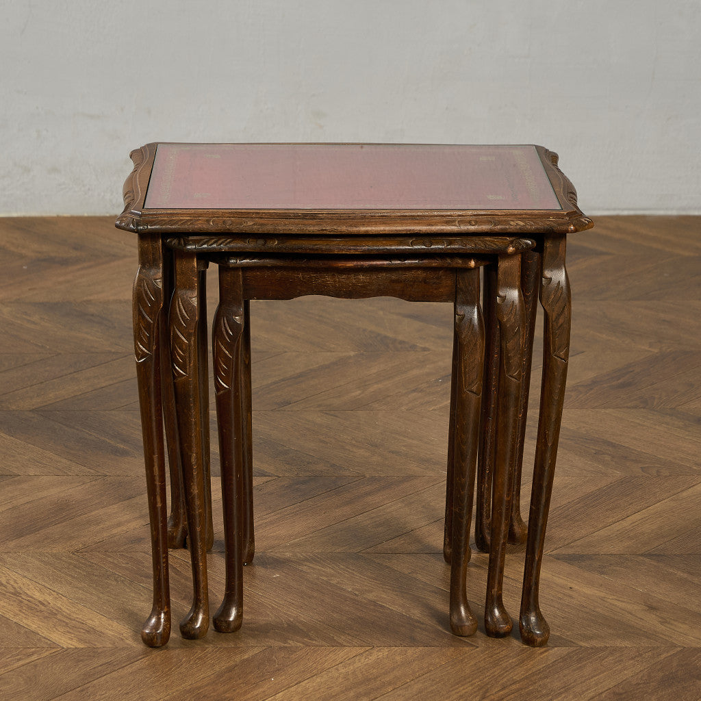 英国 クラシック ガラストップ ネストテーブル