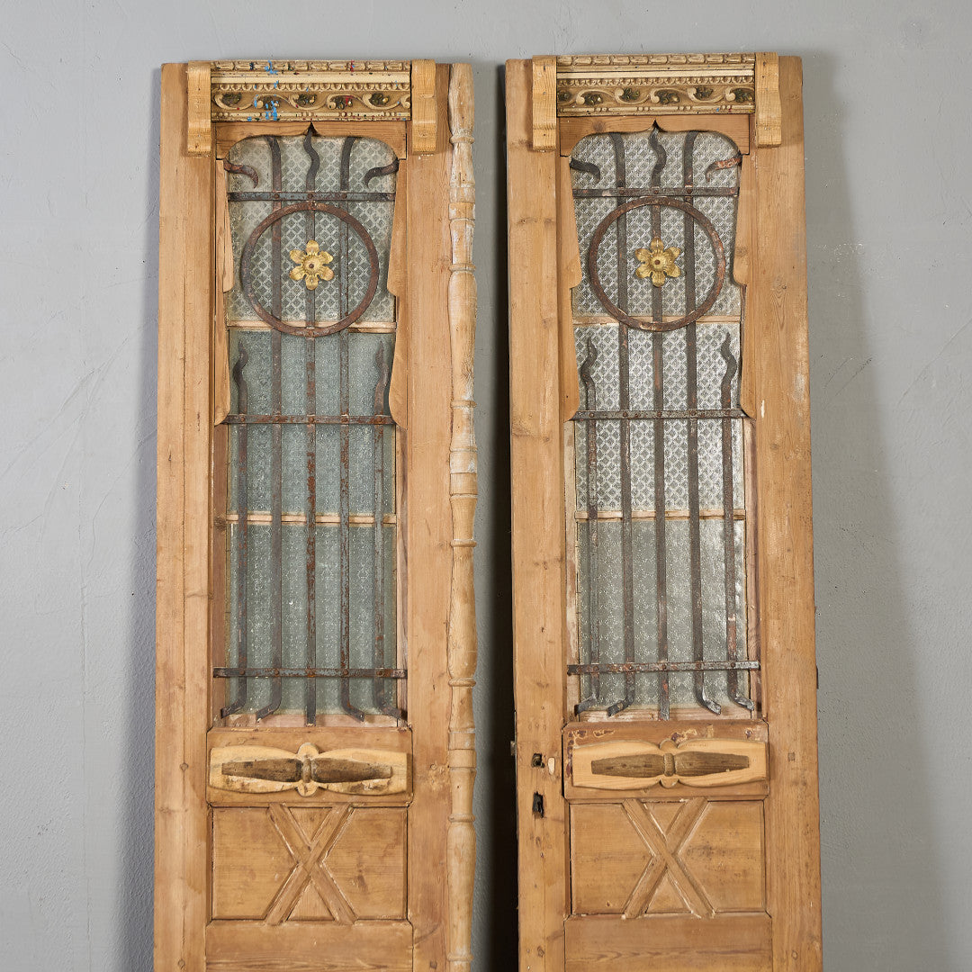 英国 アンティーク 両開き 鉄格子 ウッド ドア 2点セット
