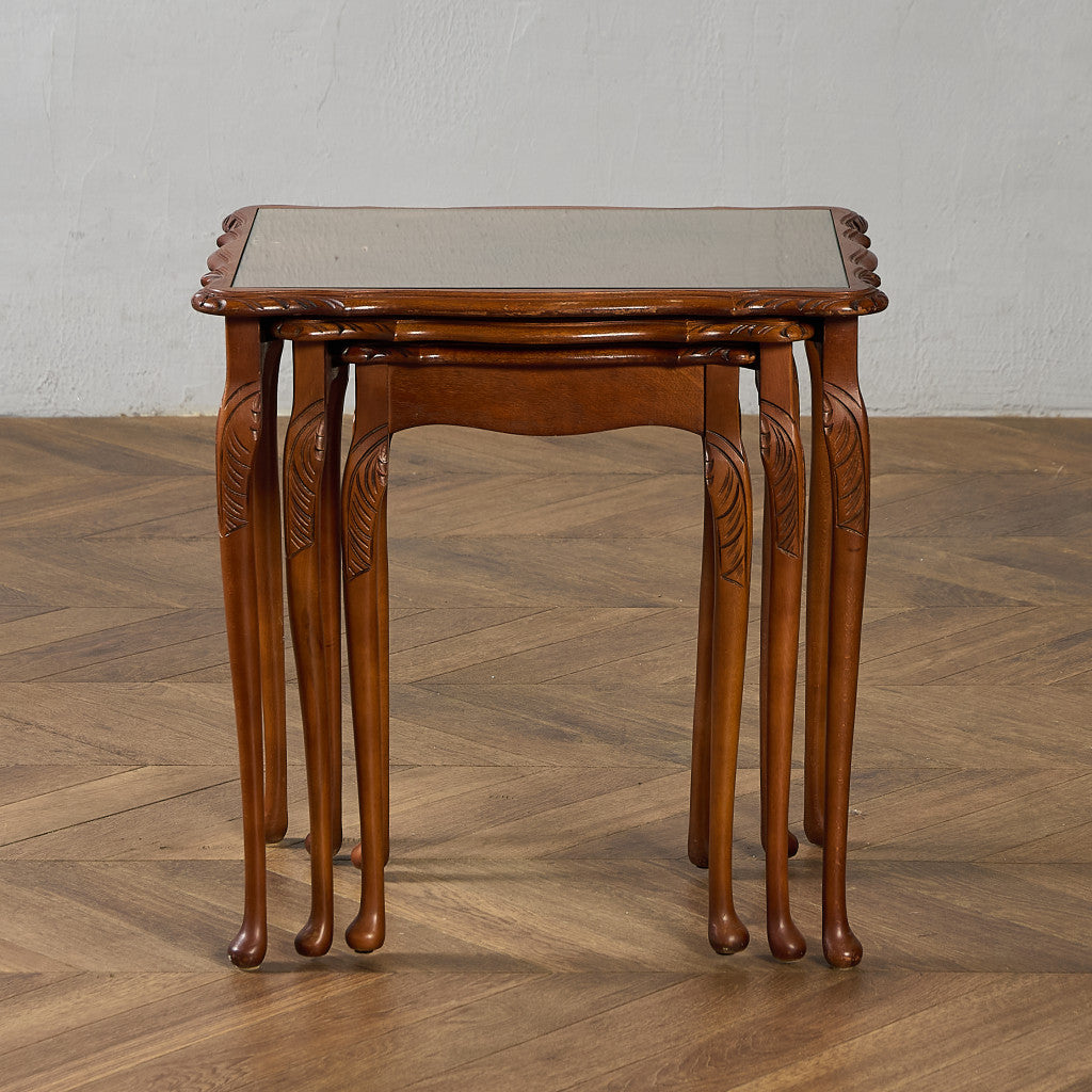 英国 クラシック ガラストップ ネストテーブル