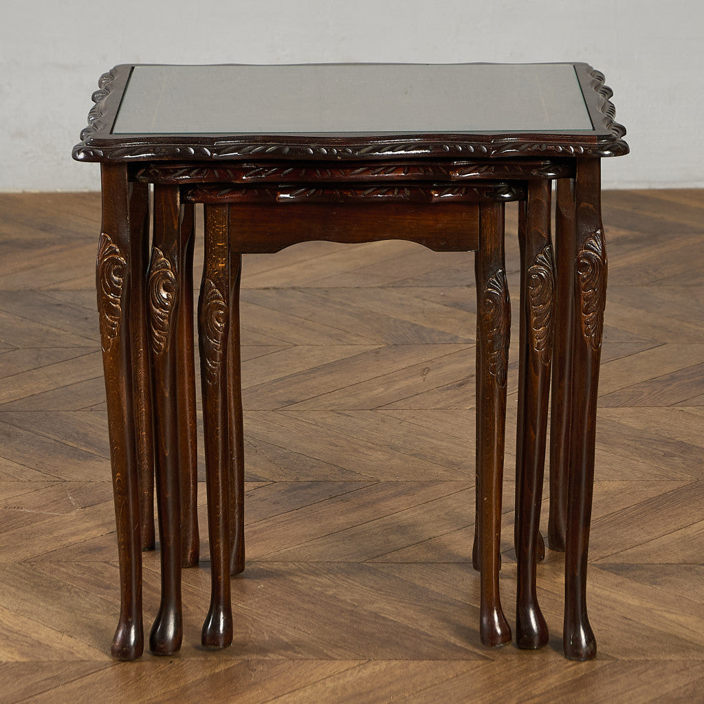 英国 クラシック ガラストップ ネストテーブル