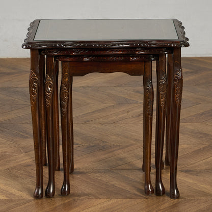 英国 クラシック ガラストップ ネストテーブル