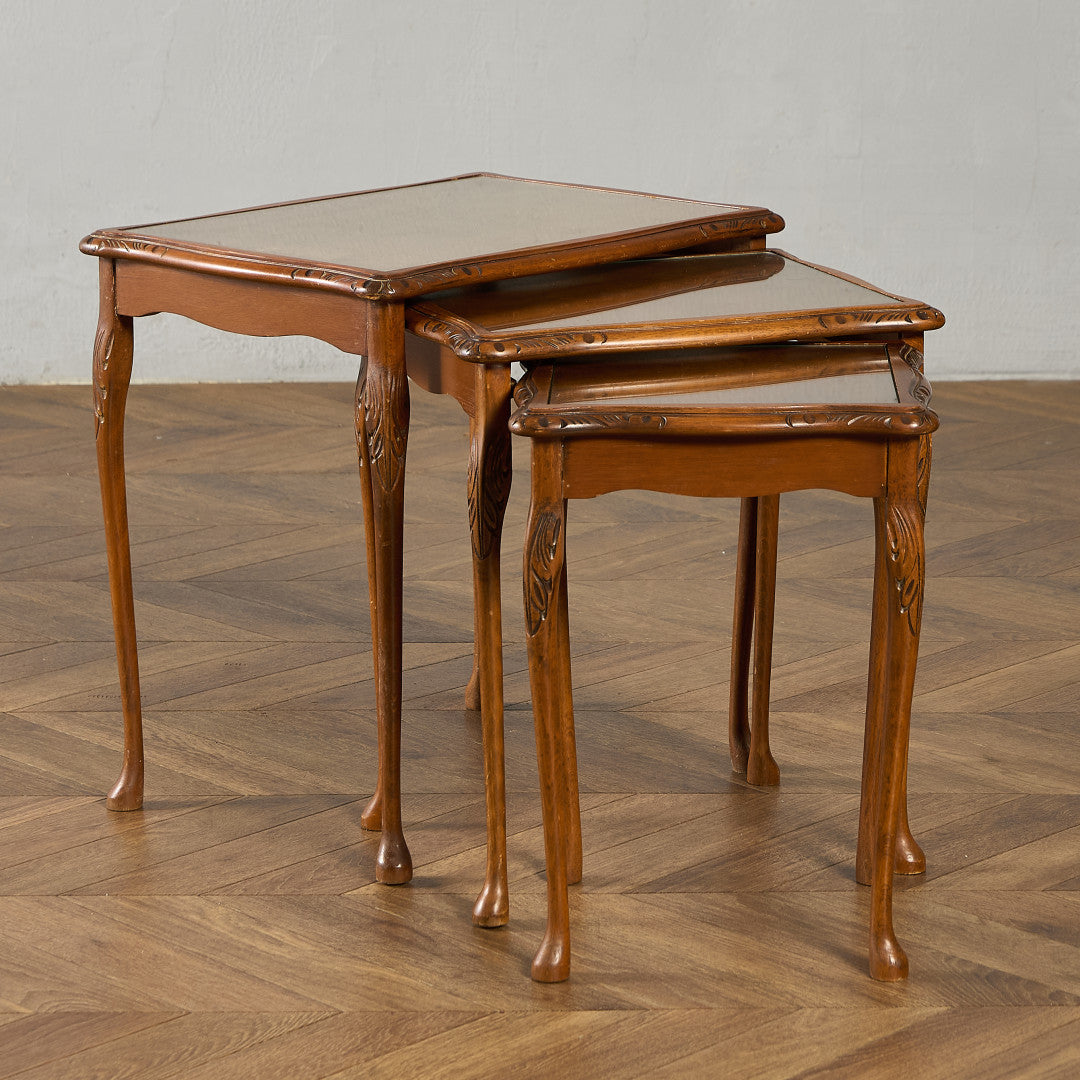 英国 クラシック ガラストップ ネストテーブル #95562